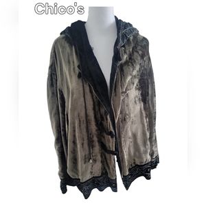 Chico's Boho Velvet Gray and Black Luxe Hooded Jacket Size XL (3)